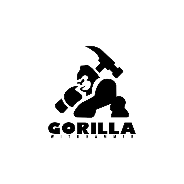 Gorilla and hammer negative space logo vector icon illustration