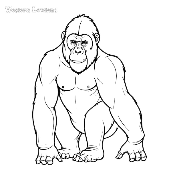 Gorilla hand drawn coloring page and outline vector design