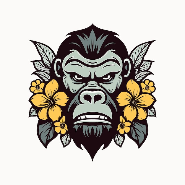 Gorilla handgetekende logo ontwerp illustratie