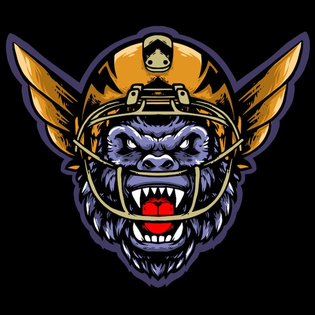 gorilla head rugby with helmet and wings mascot design