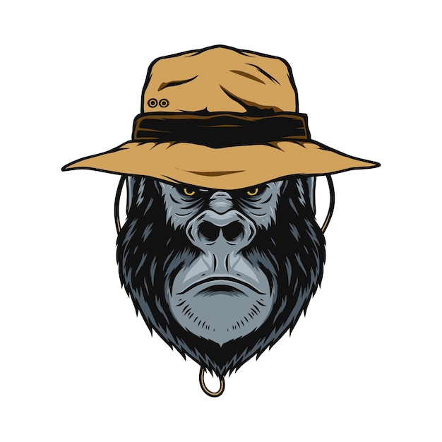 gorilla head wearing bucket hat illustration