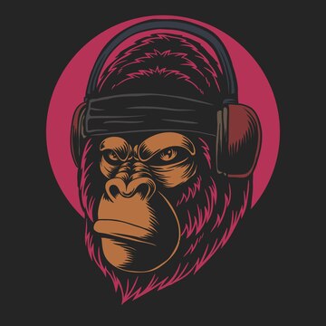 Premium Vector | Gorilla head with headphones on cartoon illustration ...