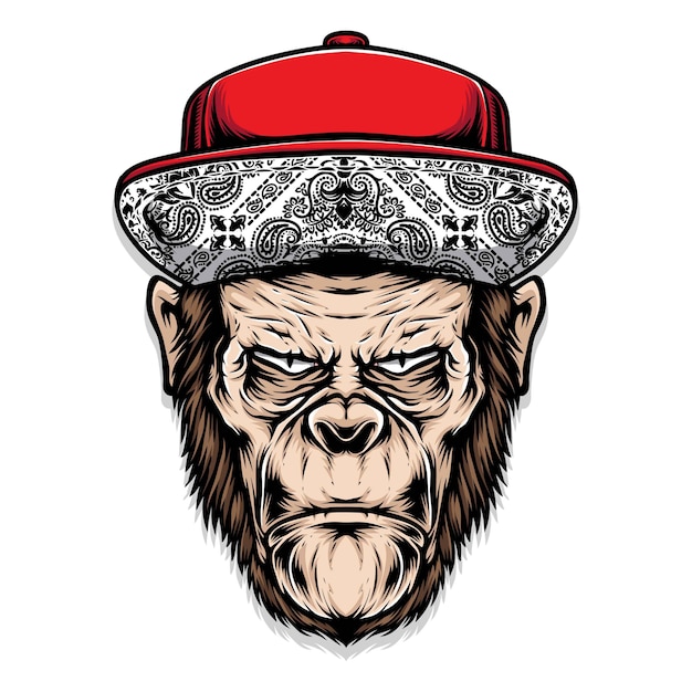 Vector gorilla head with red cap