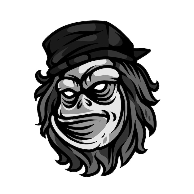 Gorilla hoofd illustratie in zwart-wit
