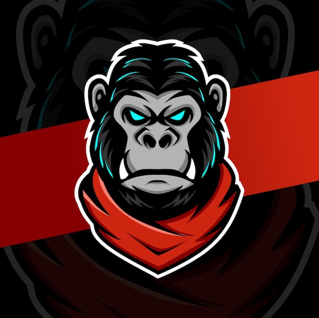 Gorilla hoofd mascotte esport logo ontwerp karakter voor gaming en sport logo