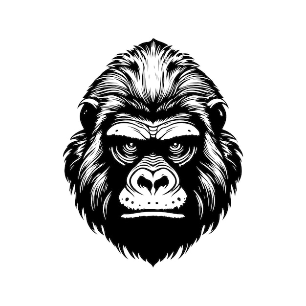 Gorilla hoofd vintage logo lijntekeningen concept zwart-witte kleur hand getekende illustratie