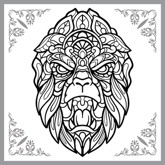 Gorilla hoofd zentangle kunsten geïsoleerd op een witte achtergrond