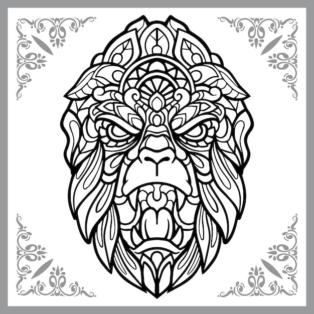 Gorilla hoofd zentangle kunsten geïsoleerd op een witte achtergrond