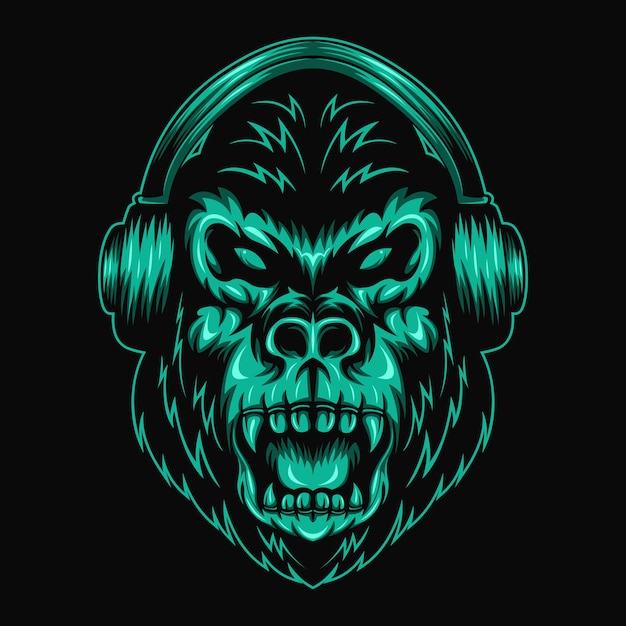 Gorilla hoofdtelefoon vectorillustratie