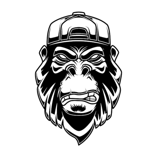 Vector gorilla in baseballpet op witte achtergrond.