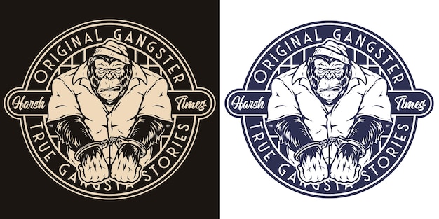 Vector gorilla inmate round shaped badge