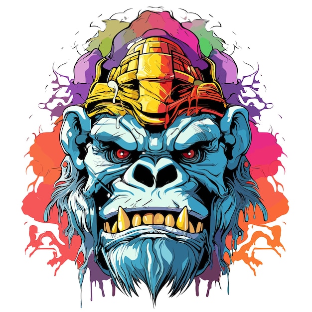 Gorilla king Portrait of a mighty old gorilla the king of the jungle isolated on a white background in a vector pop art style Template for tshirt sticker etc