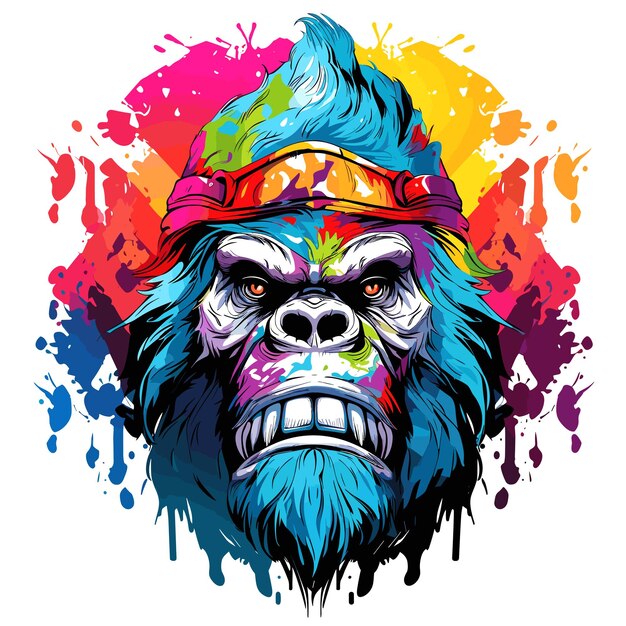 Gorilla king ritratto di un potente vecchio gorilla il re della giungla isolato su sfondo bianco in stile pop art vettoriale modello per adesivo tshirt ecc