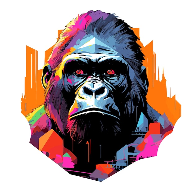 Gorilla king Portrait of a mighty old gorilla the king of the jungle isolated on a white background in a vector pop art style Template for tshirt sticker etc