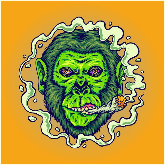 Vector gorilla king puffs loving cannabis herbal illustrations