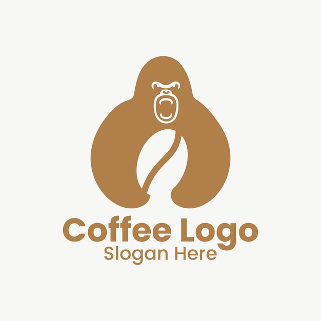 Gorilla koffie Logo negatieve ruimte Concept sjabloon. Gorilla met koffiesymbool