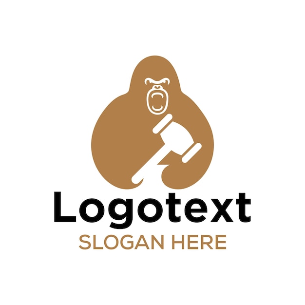 Vector gorilla law logo negative space concept vector template. gorilla holding hammer symbol