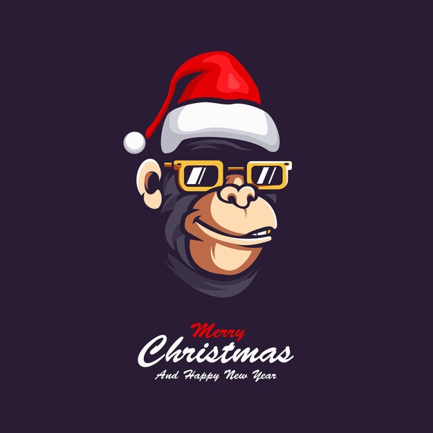 Gorilla met een kerstmuts mascotte logo ontwerp illustratie vector