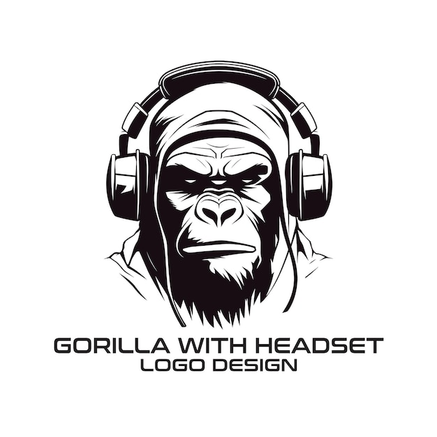 Gorilla met Headset vector logo ontwerp