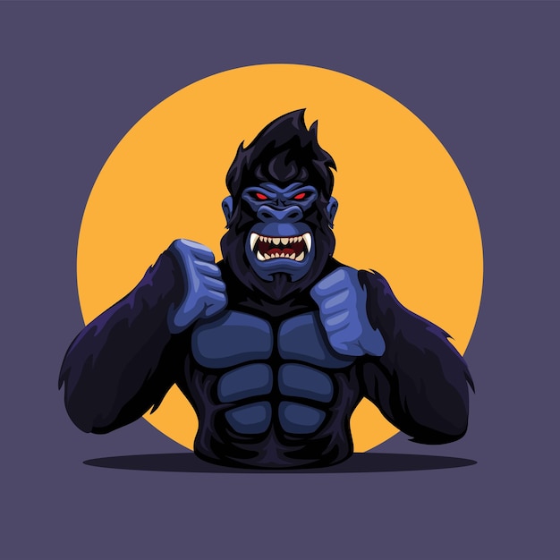 Gorilla monkey anger figure portrait mascot character illustration vector