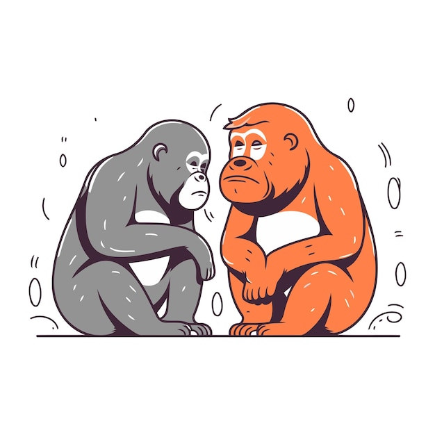 Vector gorilla and monkey on white background vector illustration in sketch style