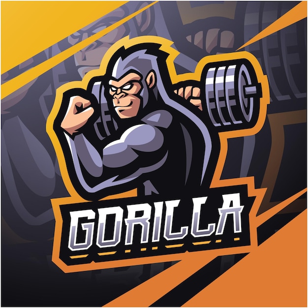 Disegno del logo della mascotte dell'esport del muscolo gorilla