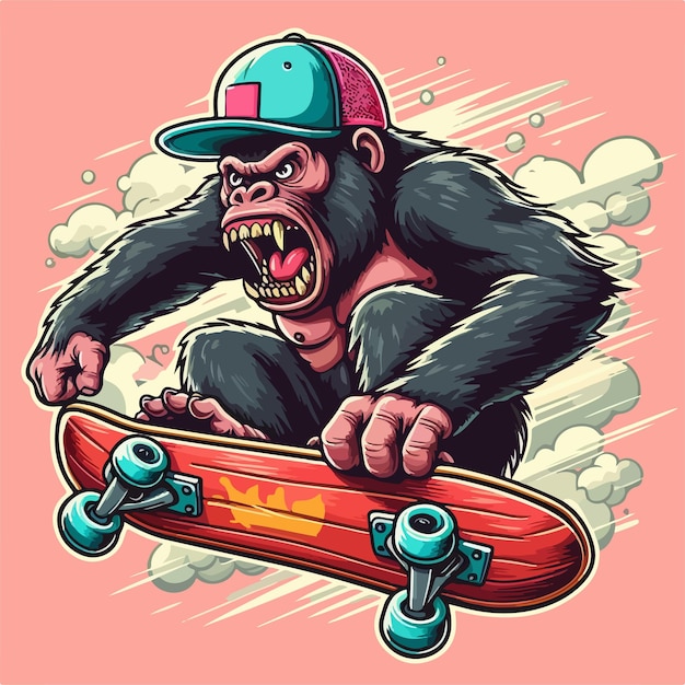 Vettore gorilla gioca a skateboard opere d'arte stampa maglietta
