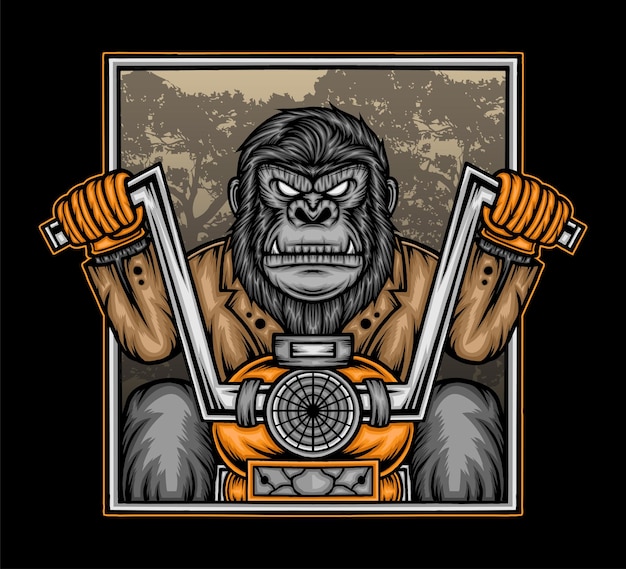 Vector gorilla riding motorcycle. premium vector