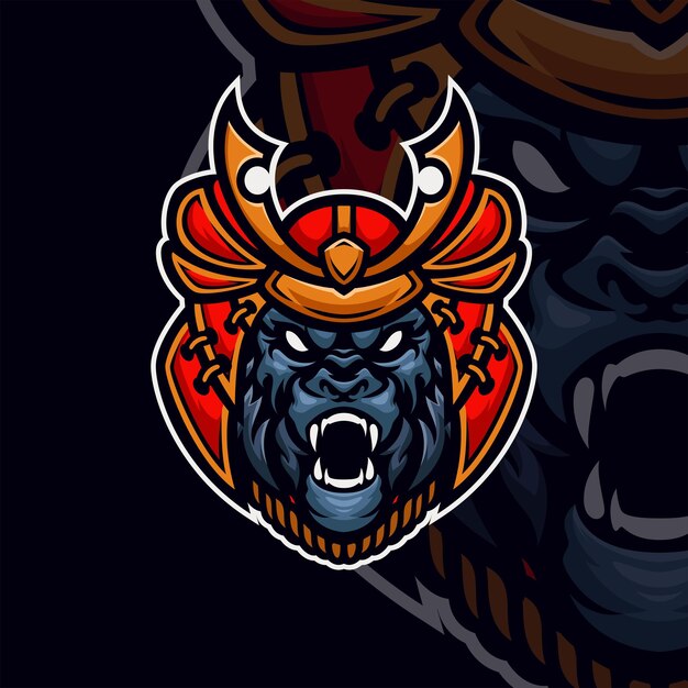 Gorilla samurai masscot logo esport premium vector