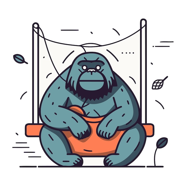 Vector gorilla sits on a swing vector illustration in cartoon style