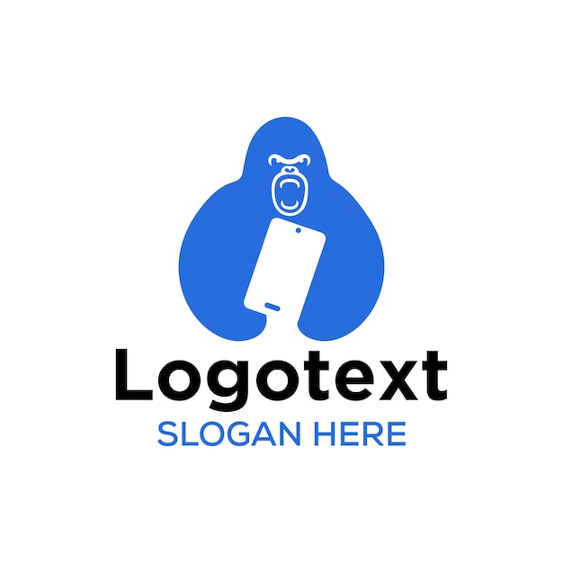 Gorilla Telefoon Logo Negatieve Ruimte Concept Vector Sjabloon. Gorilla Bedrijf Telefoon Symbool