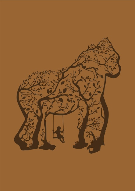 Vector gorilla tree illustration