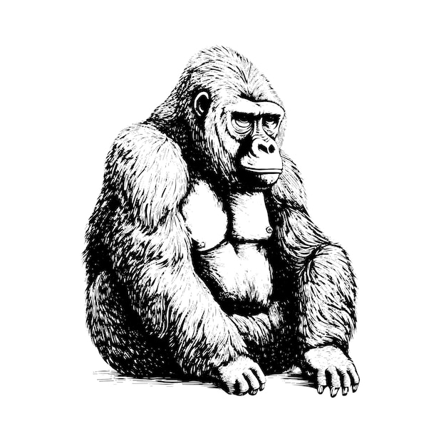 Vettore disegno vettoriale gorilla illustrazione in stile inciso disegnata a mano isolata