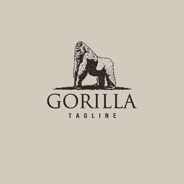 Logo vintage gorilla con linea disegnata a mano