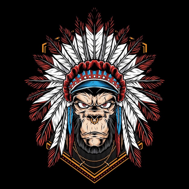 Gorilla wearing headdress  illustration