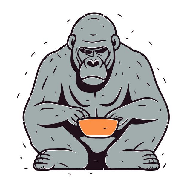 Vector gorilla with a bowl vector illustration of a gorilla