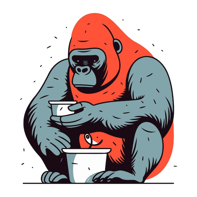 Vector gorilla with a cup of coffee vector illustration in cartoon style