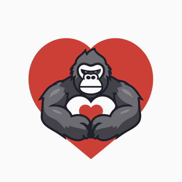 Vettore gorilla con un cuore nelle mani illustrazione vettoriale