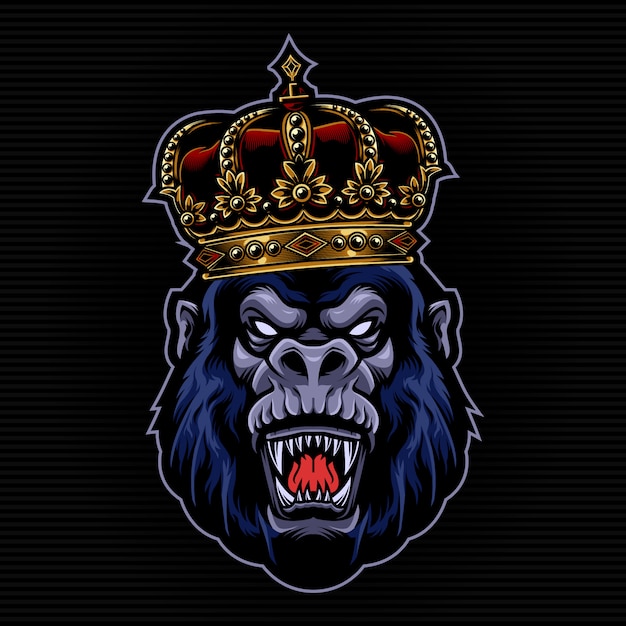 Vector gorilla with king crown illustration