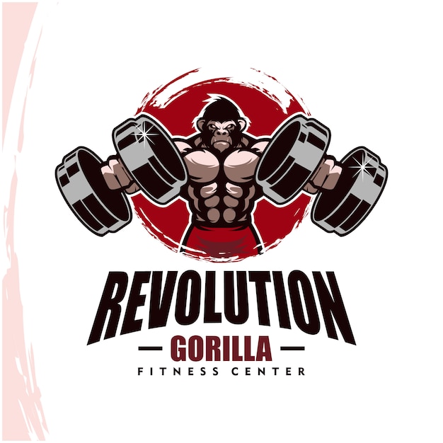 Vector gorilla with strong body, fitness club or gym logo.