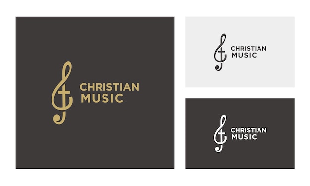 Gospel music choir church met cord christian catholic cross-logo-ontwerp