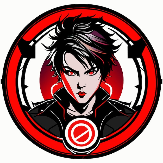 goth guy framed inside perfect circle logo style vector illustration
