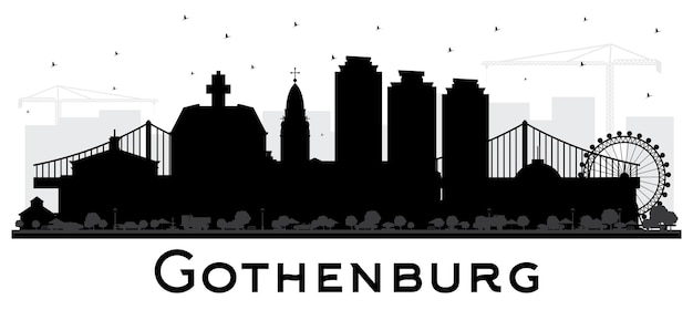 Gothenburg Sweden City Skyline Silhouette with Black Buildings Isolated on White