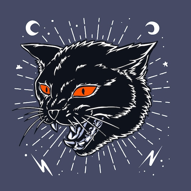 Gothic black cat vector illustration