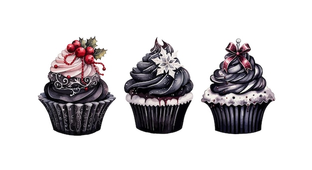 Gothic christmas cupcake clipart geïsoleerde vector illustratie