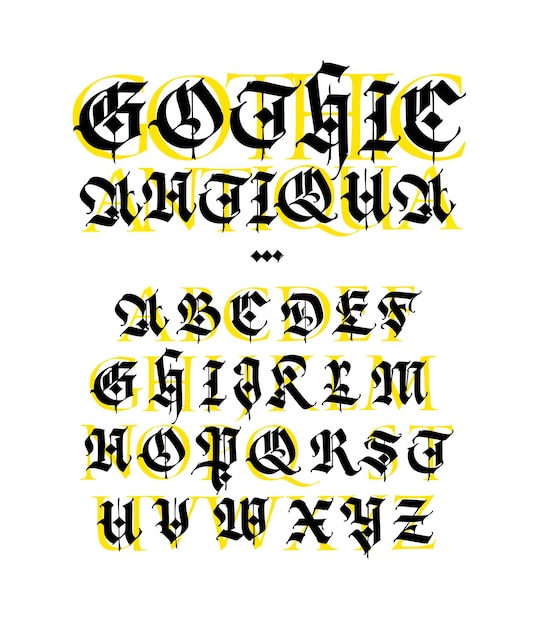 Gothic display english alphabet vector medieval latin letters mixing with antiqua old european style