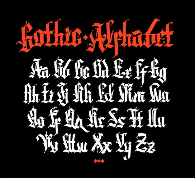 Gothic english alphabet  medieval latin letters  calligraphy and lettering complete alphabet