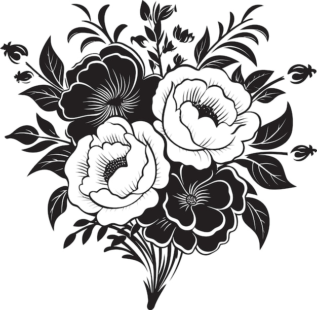 Gothic Floral Posy Decorative Black Emblem Harmonious Bouquet Fusion Black Icon Design