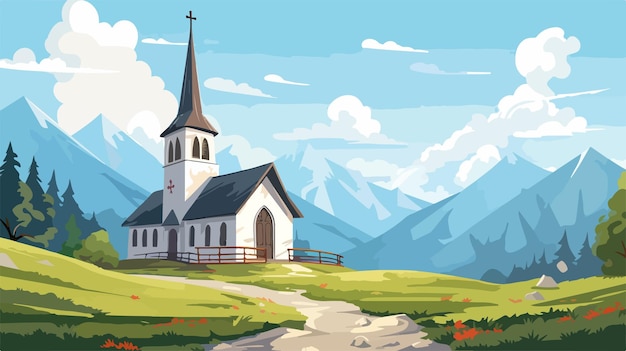 gothic high tower cartoon flat illustration