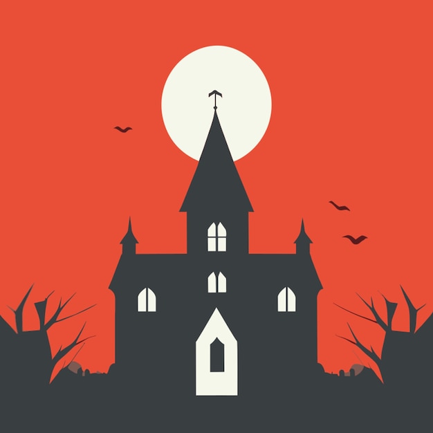 gothic mansion at midnight vector illustration flat 2